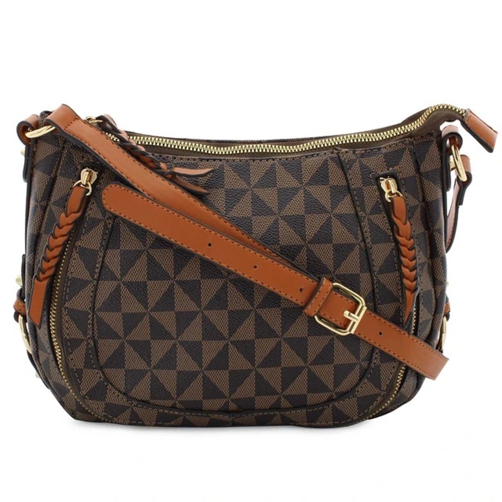 NWT Tami Too Geometric Top Zip Brown Crossbody Purse